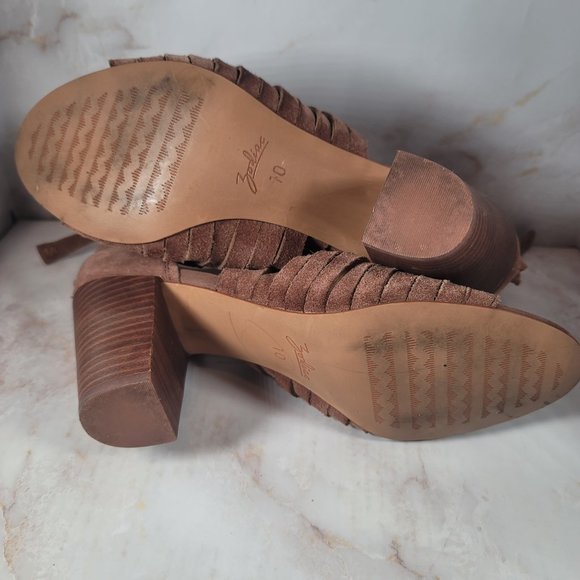 Zodiac Light Brown Suede Leather Woven Sandal Heels - Picture 7 of 7